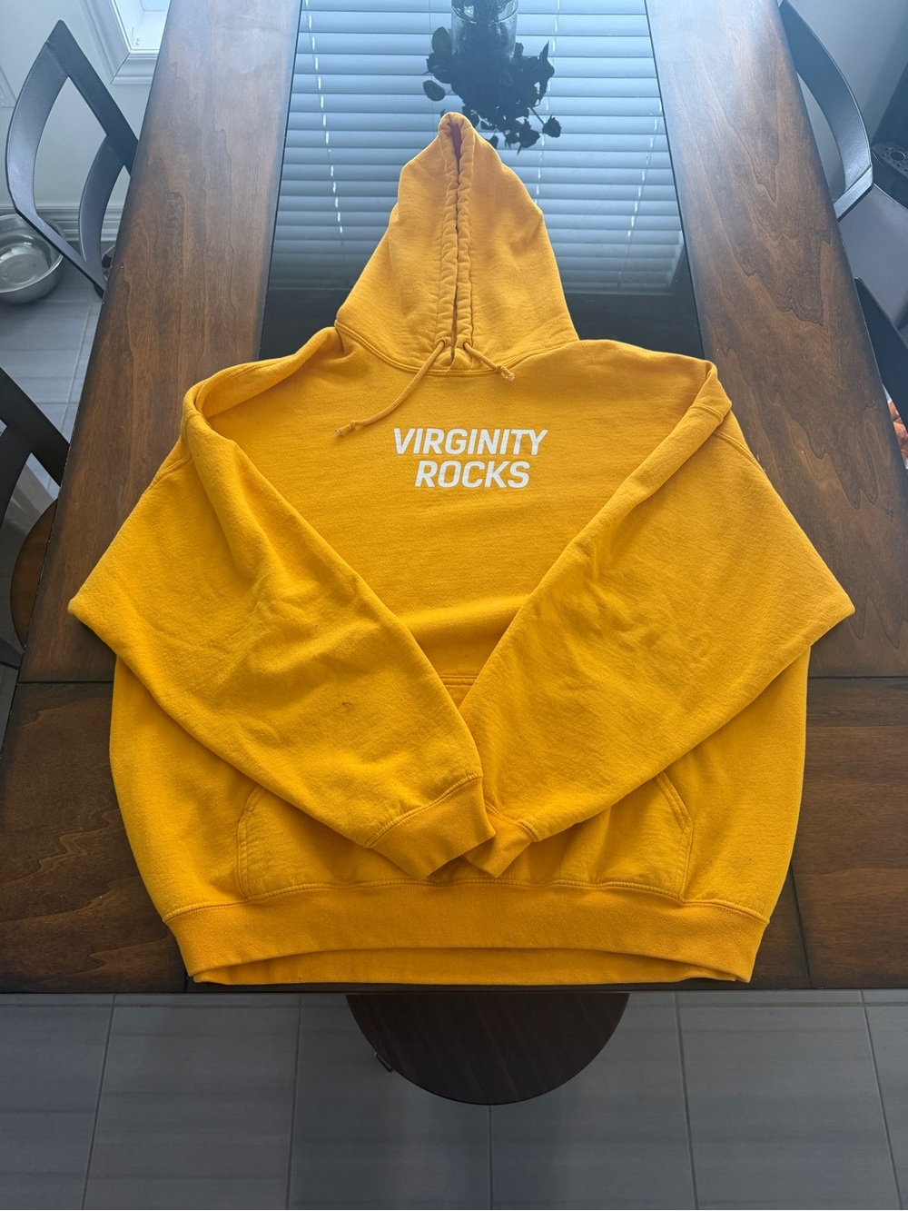 Yellow Graphic Hoodie Sweatshirt - "Virginity Rocks"